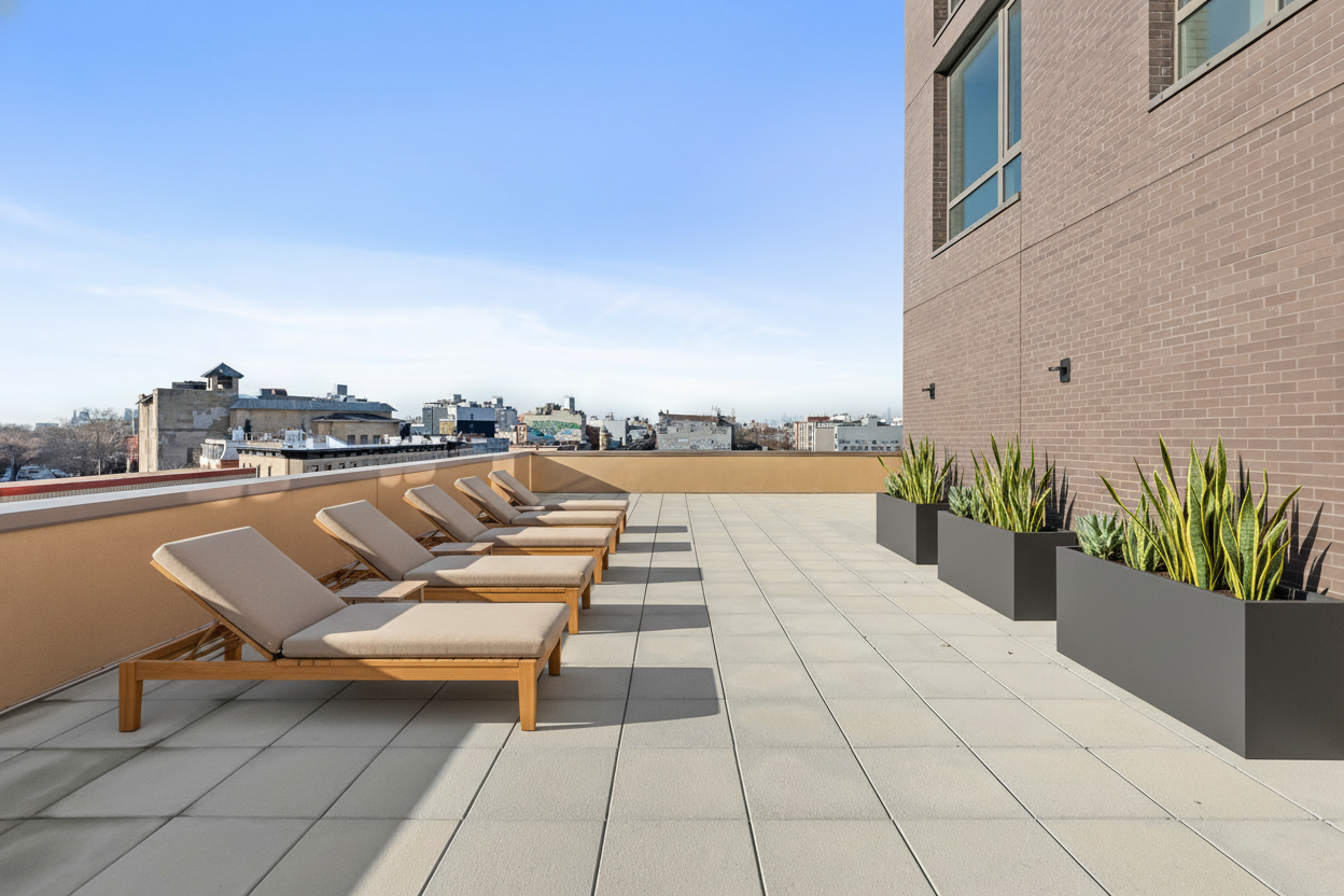 1333 Broadway, Unit 605 Brooklyn, NY 11221 - Photo 5 of 11 a view of swimming pool with outdoor seating and yard in the back
