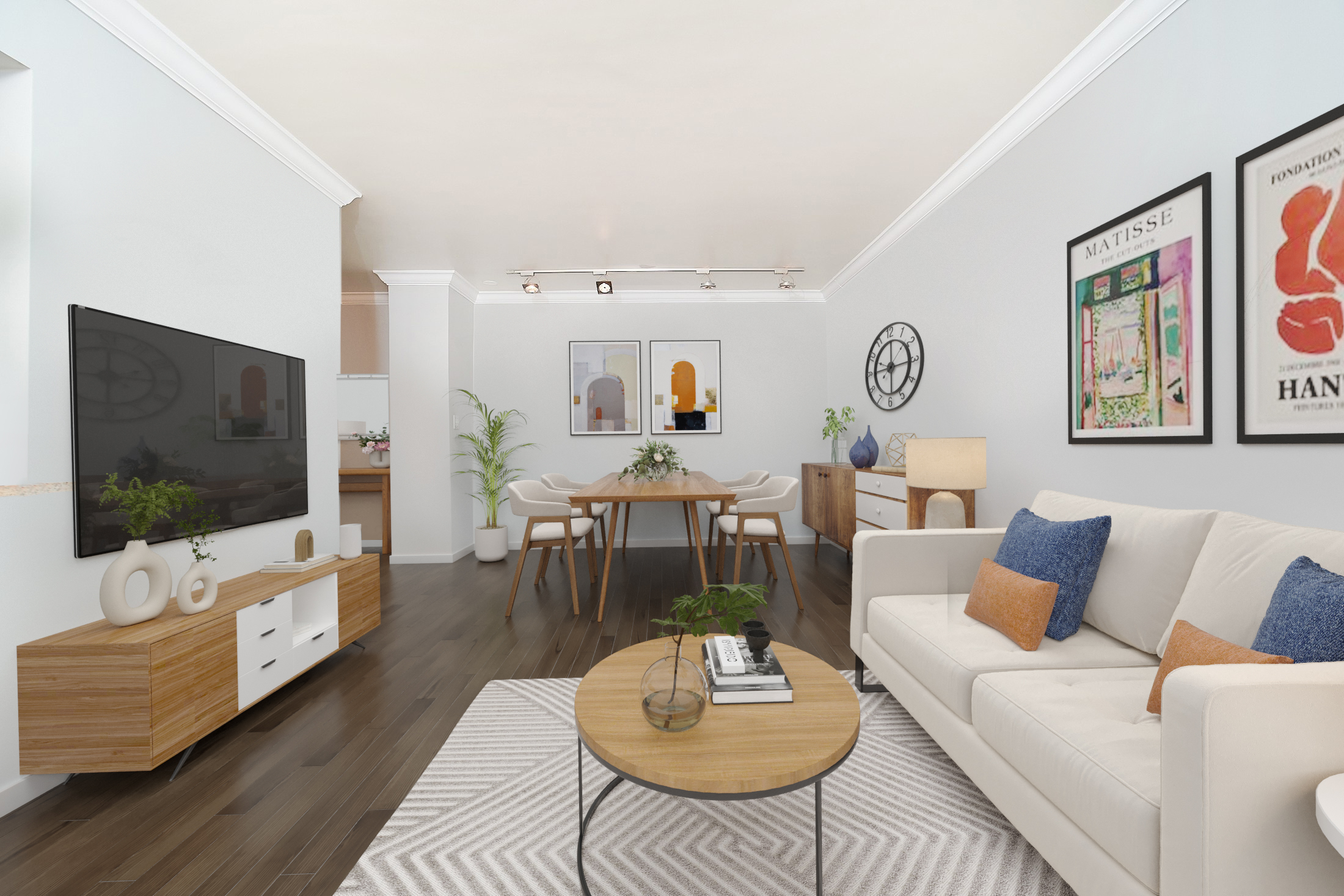 175 Willoughby Street, Unit 6K Brooklyn, NY 11201 - Photo 2 of 14 a living room with furniture and a flat screen tv