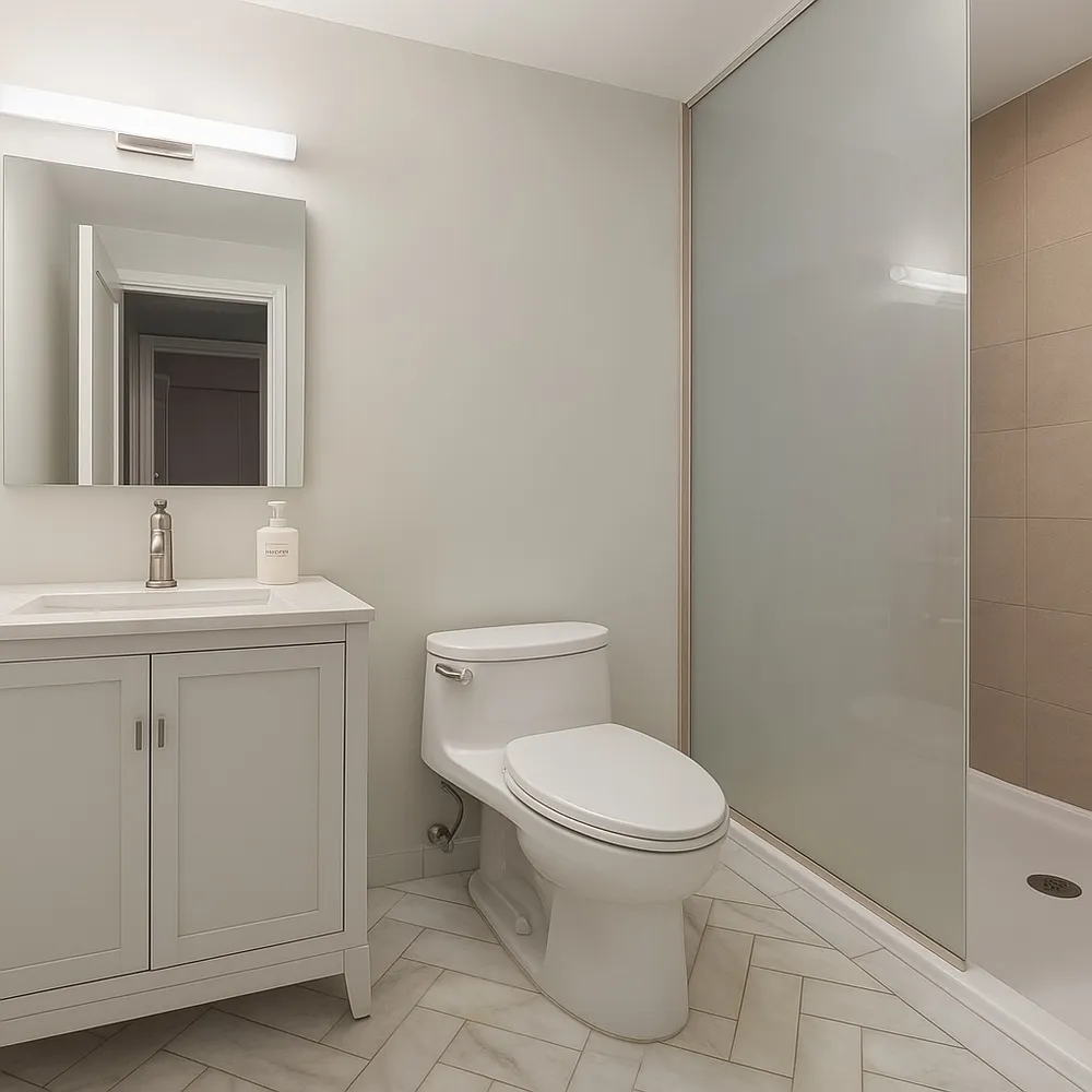 a bathroom with a sink a toilet and vanity