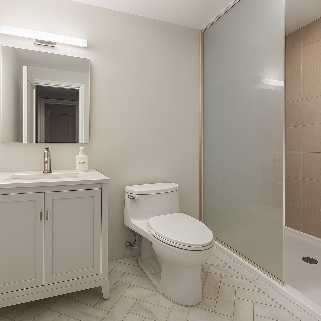 28 West 38th Street, Unit 6E Manhattan, NY 10018 - Photo 14 of 15 a bathroom with a sink a toilet and vanity