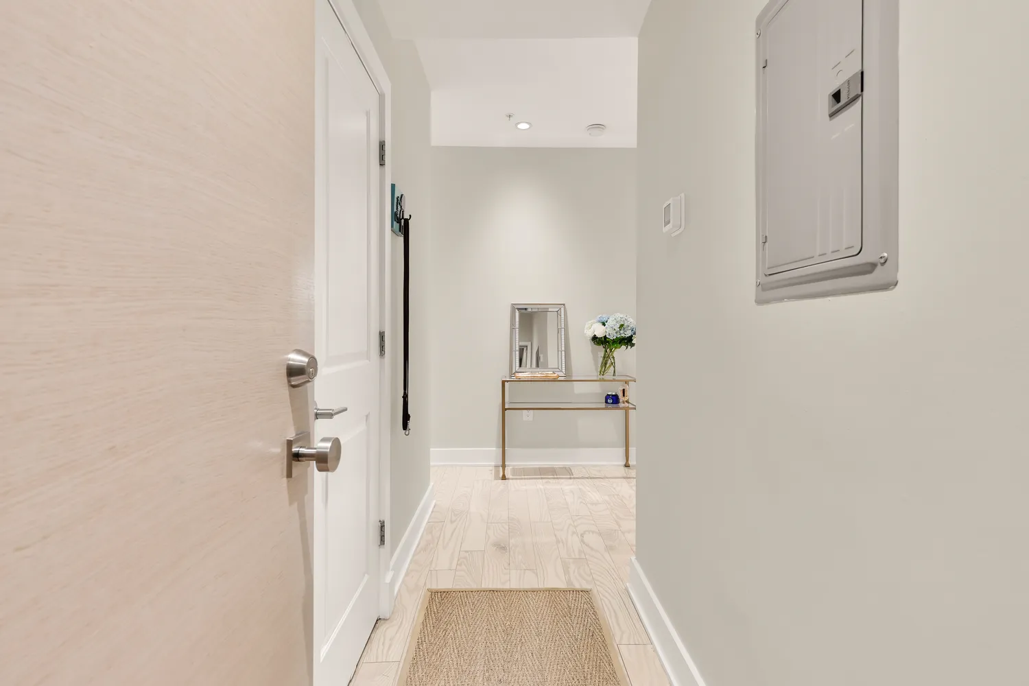 a view of a room with white walls