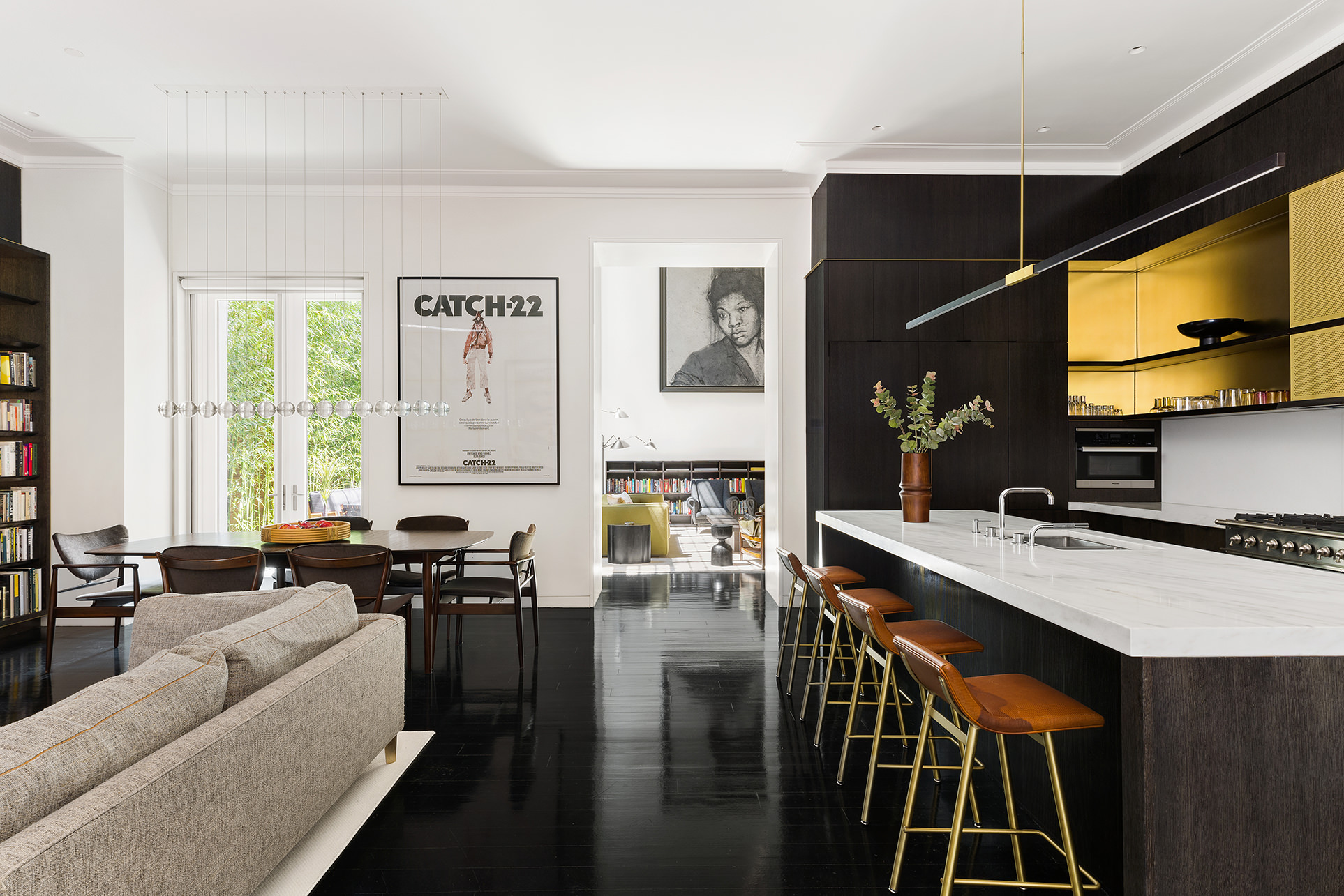 7 Harrison Street, Unit ATELIER Manhattan, NY 10013 - Photo 4 of 24 a living room with fireplace furniture and a flat screen tv