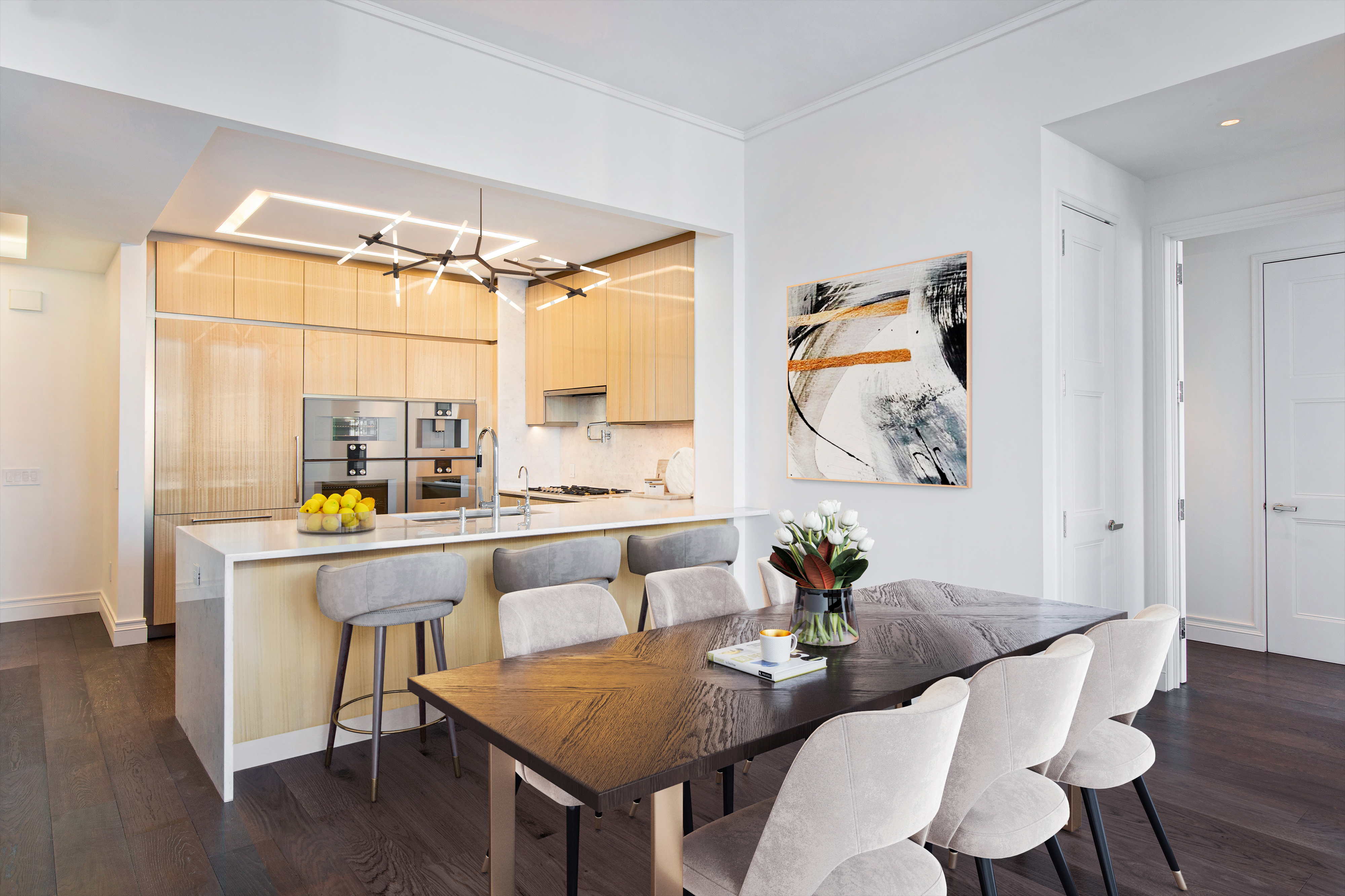 35 Hudson Yards, Unit 5805 Manhattan, NY 10001 - Photo 3 of 19 a view of a dining room with furniture and wooden floor