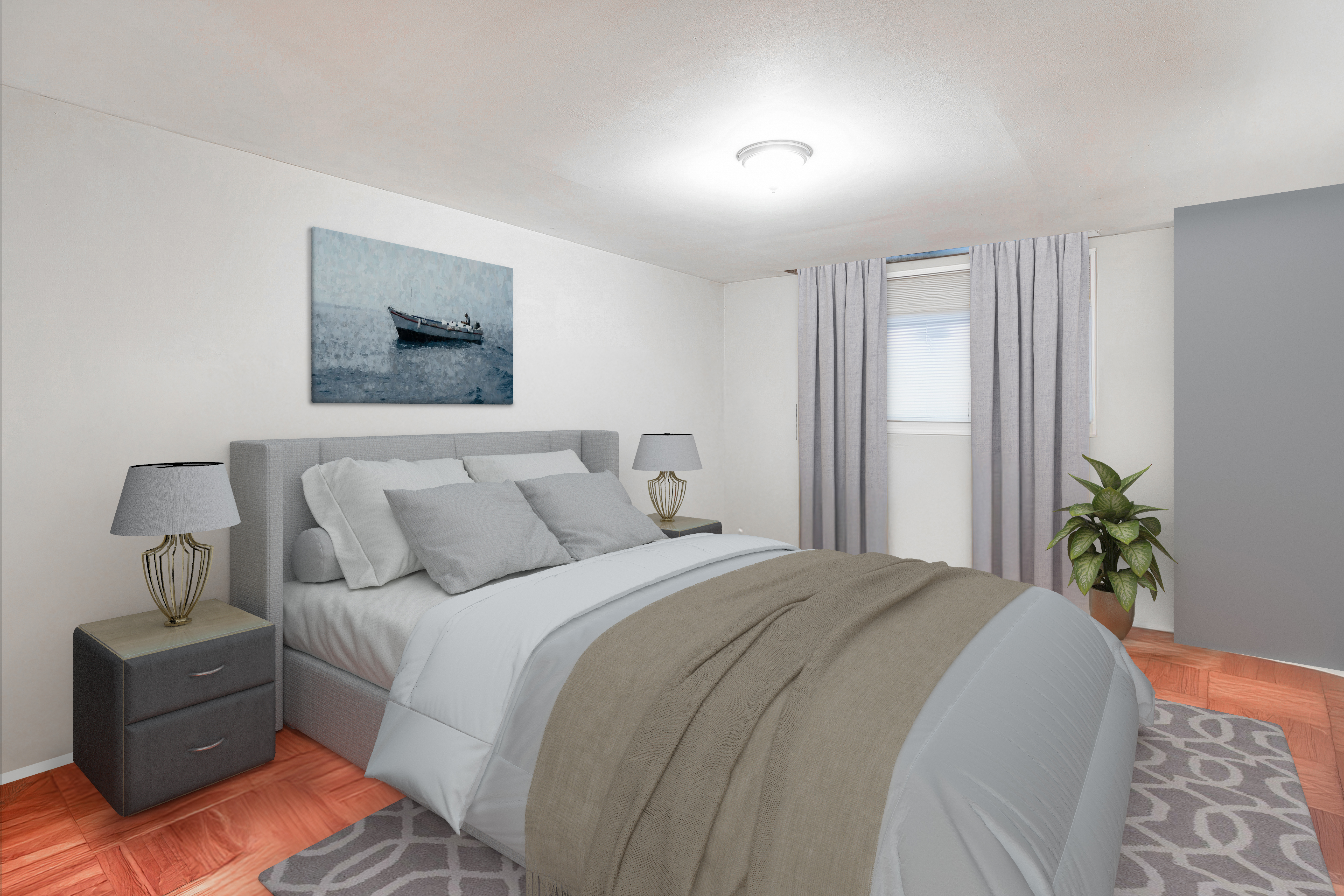 233 Battery Avenue Brooklyn, NY 11209 - Photo 19 of 26 a bedroom with a bed and a lamp