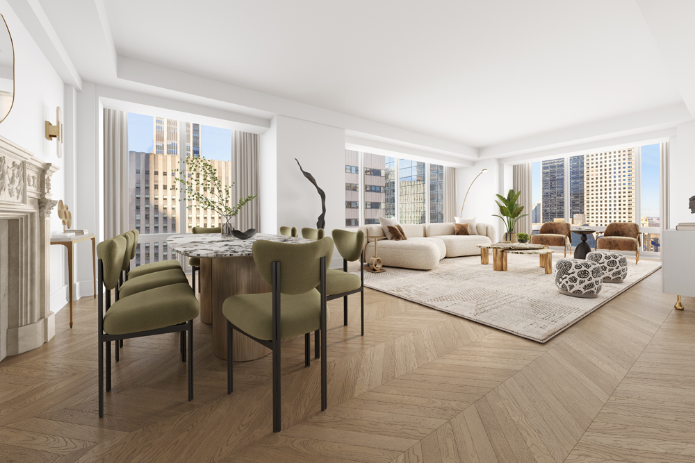 641 5th Avenue, Unit 27A Manhattan, NY 10022 - Photo 3 of 29 a living room with furniture and a large window