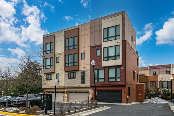 a front view of a multi story building