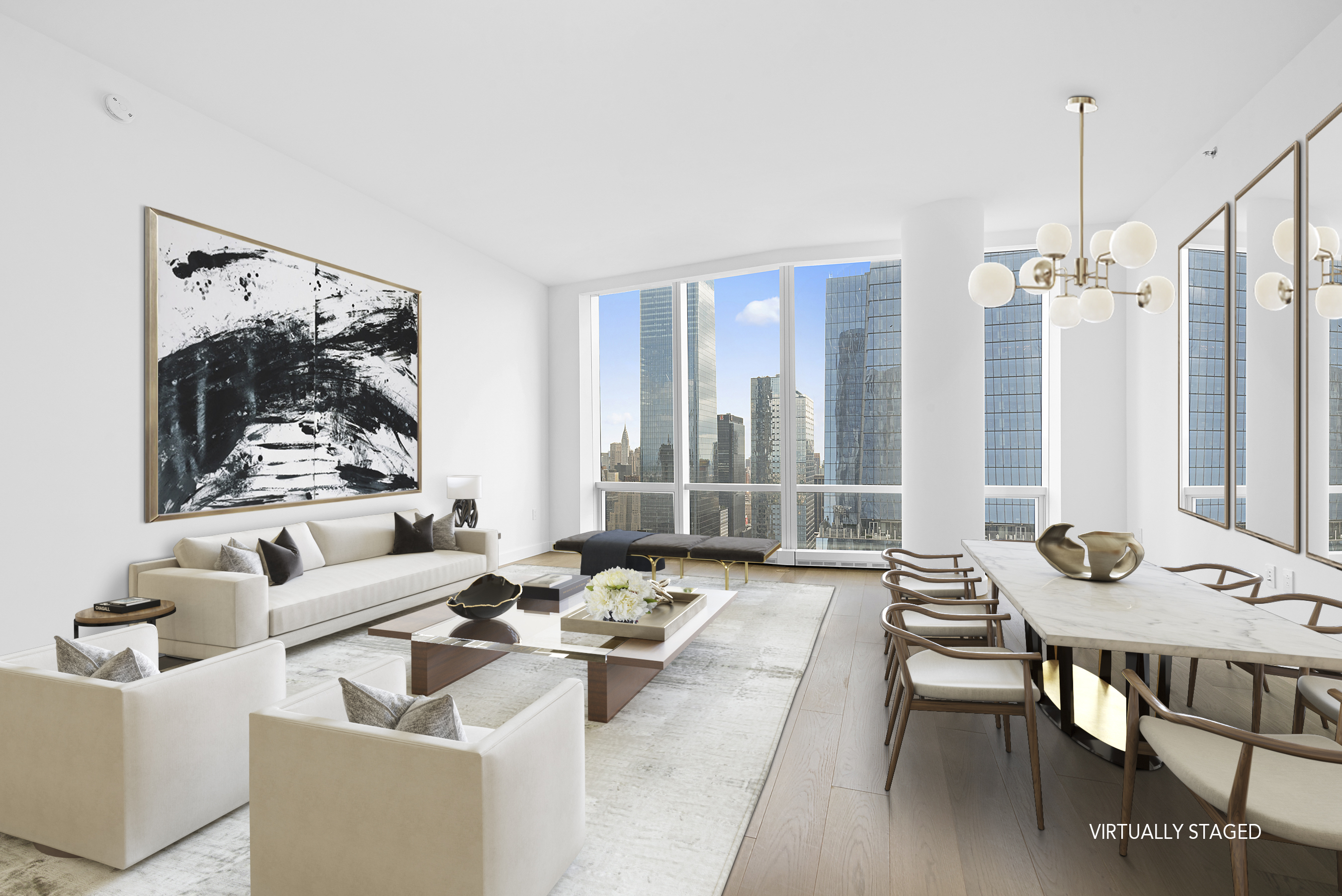 15 Hudson Yards, Unit 66F Manhattan, NY 10001 - Photo 2 of 23 a living room with furniture and large windows