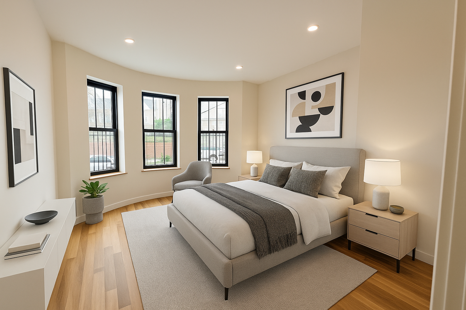 139 Autumn Avenue, Unit 1 Brooklyn, NY 11208 - Photo 3 of 14 a spacious bedroom with a bed and a large mirror