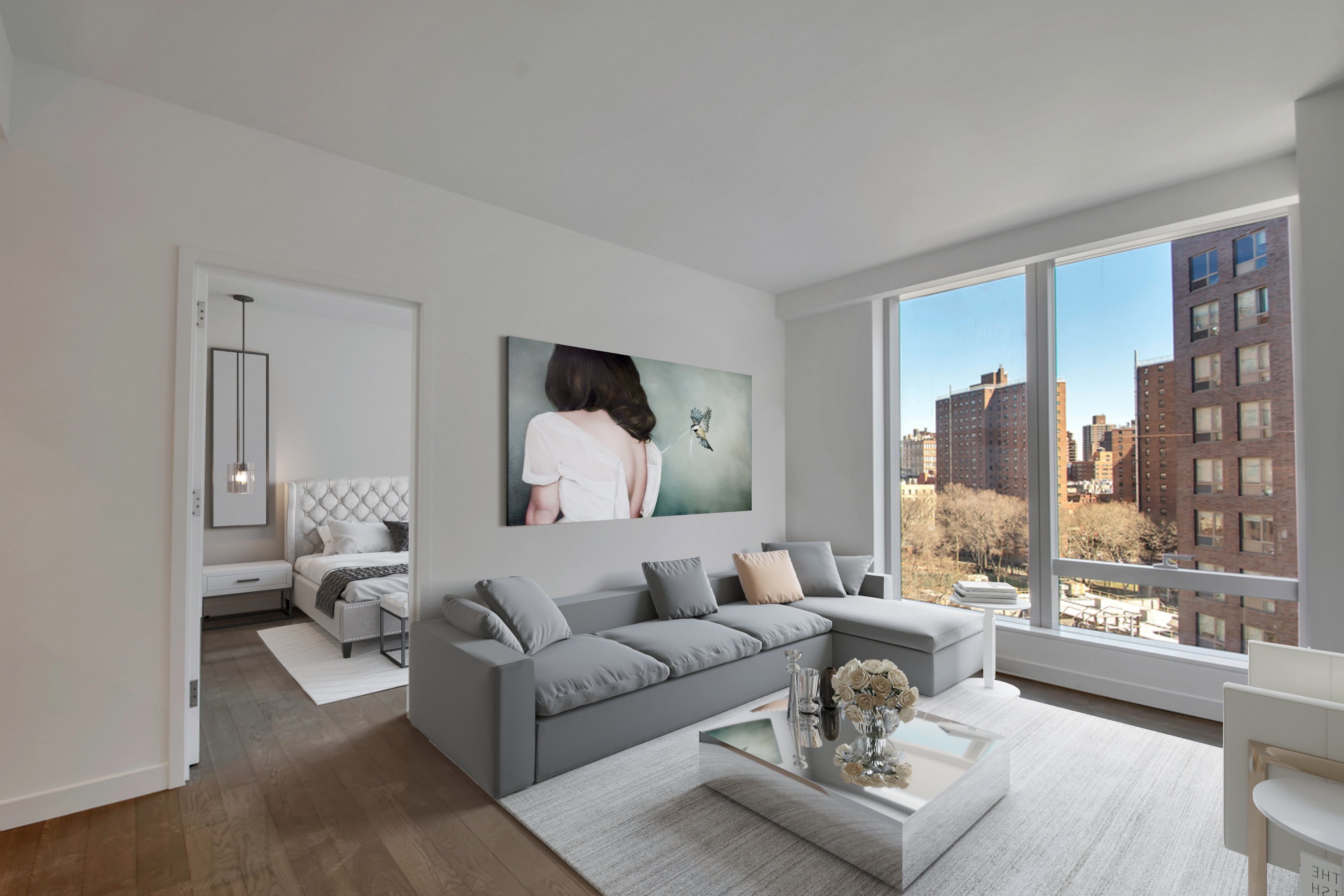 252 South Street, Unit 10K Manhattan, NY 10002 - Photo 2 of 19 a living room with furniture and a large window