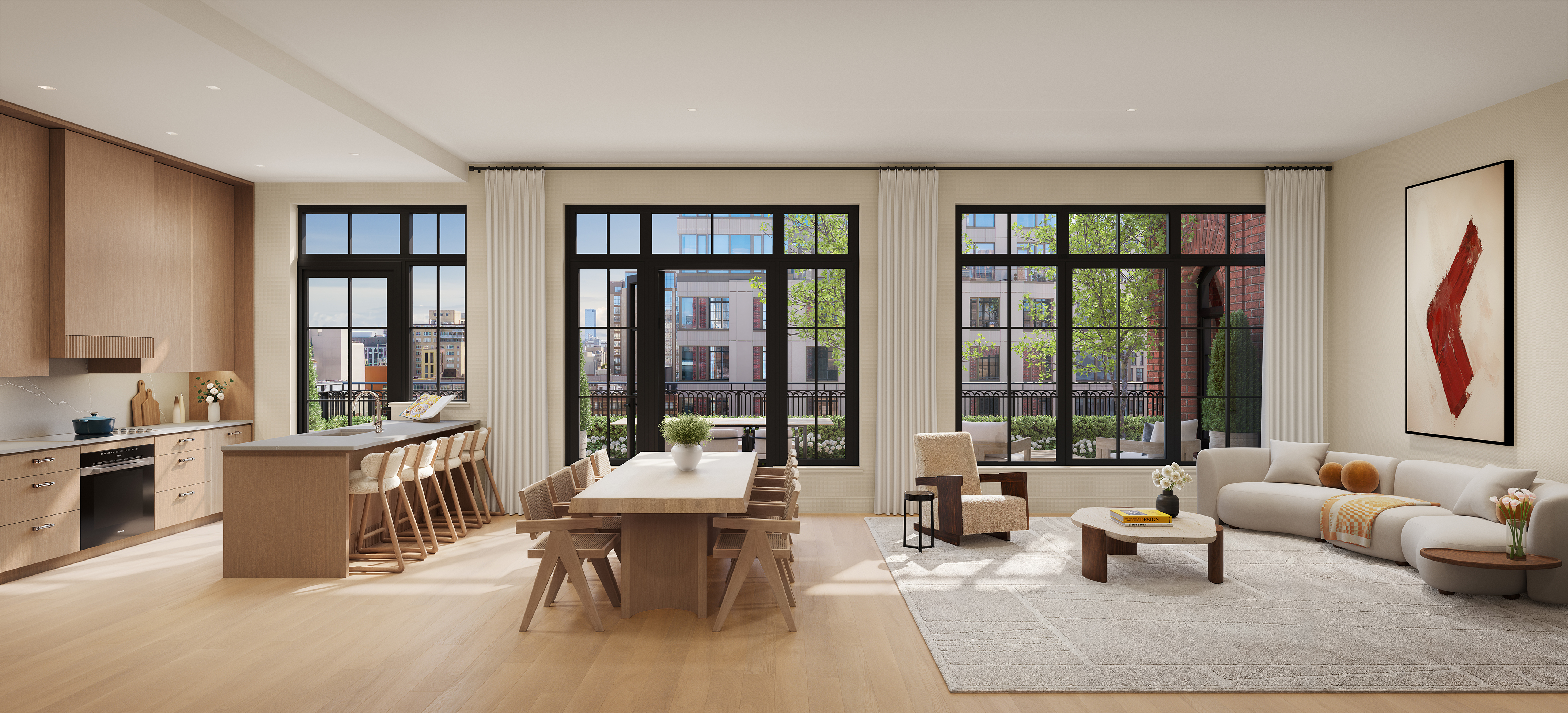 201 East 23rd Street, Unit 12B Manhattan, NY 10010 - Photo 2 of 19 a living room with furniture and large windows