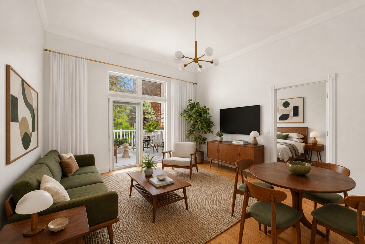 590 Manhattan Avenue, Unit 1 Brooklyn, NY 11222 - Photo 1 of 4 a living room with furniture a flat screen tv and a large window