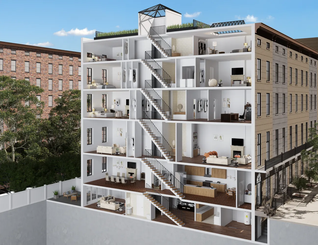 a view of a building with a large window