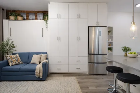 a living room with furniture