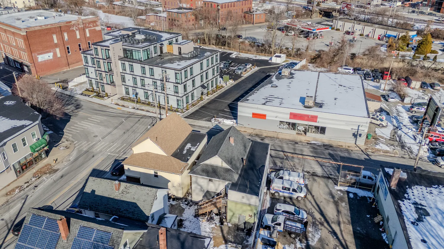 an aerial view of a houses