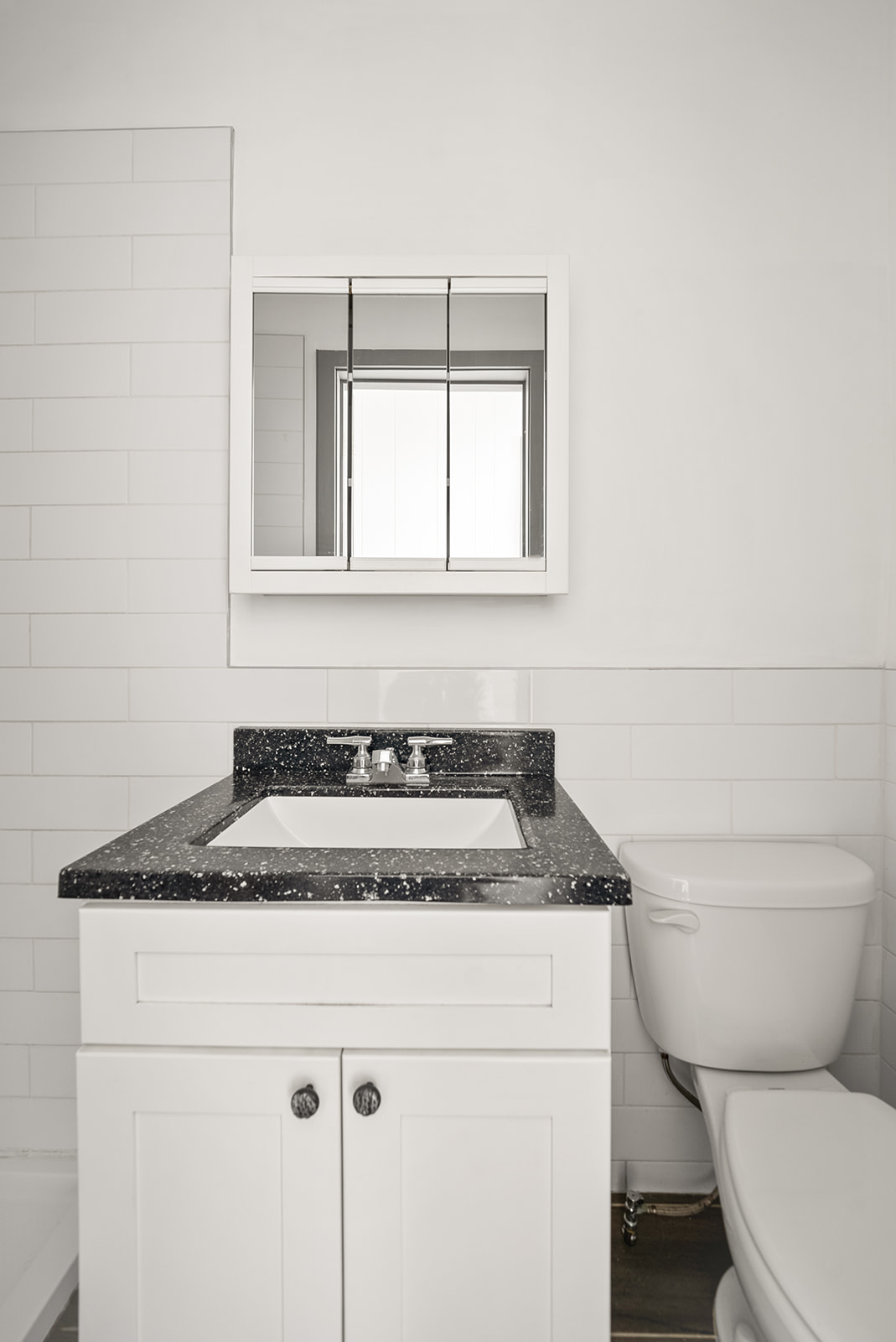 59-45 Palmetto Street Queens, NY 11385 - Photo 6 of 25 a bathroom with a granite countertop toilet sink and mirror