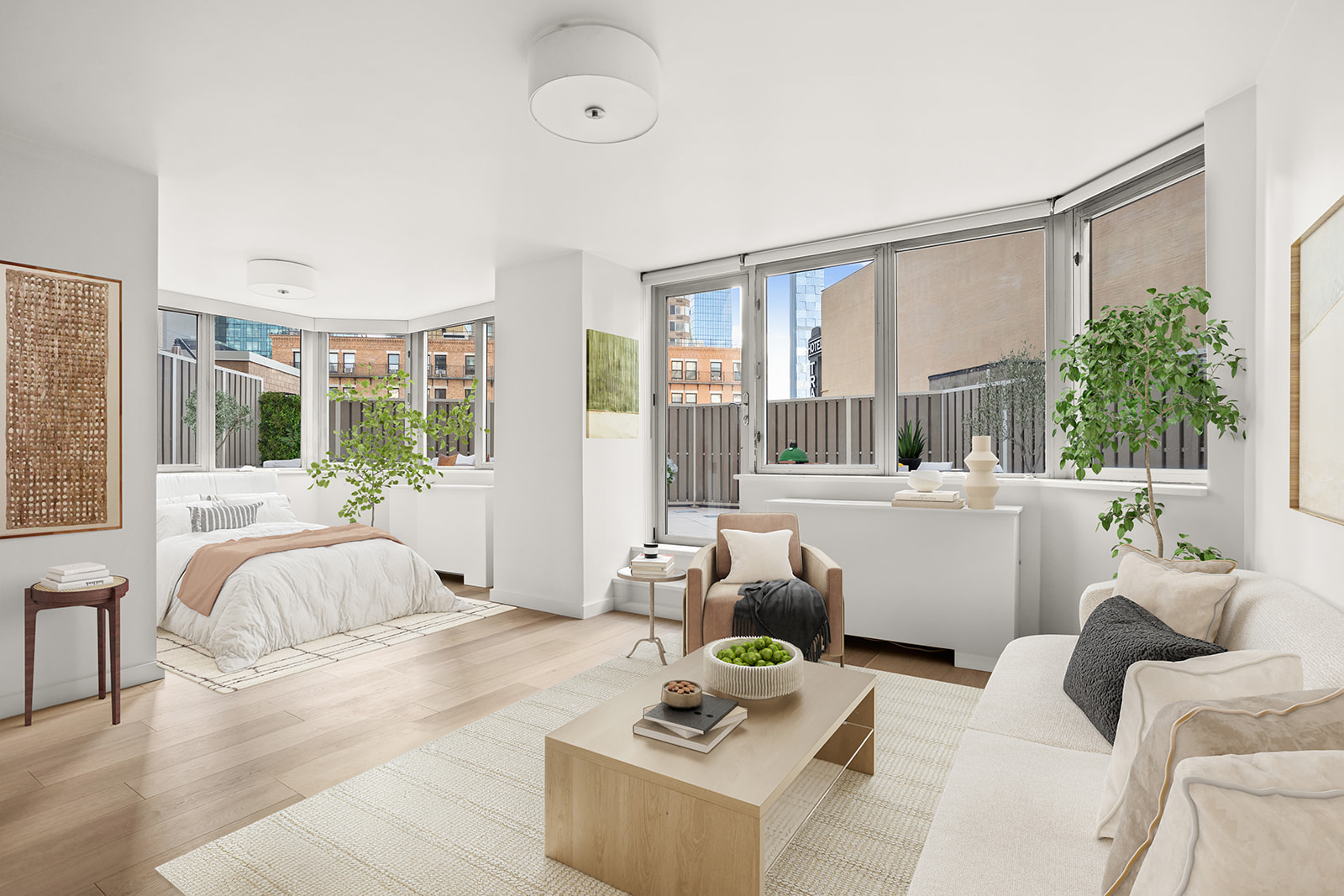 500 West 43rd Street, Unit 3B Manhattan, NY 10036 - Photo 3 of 19 a living room with furniture and a large window