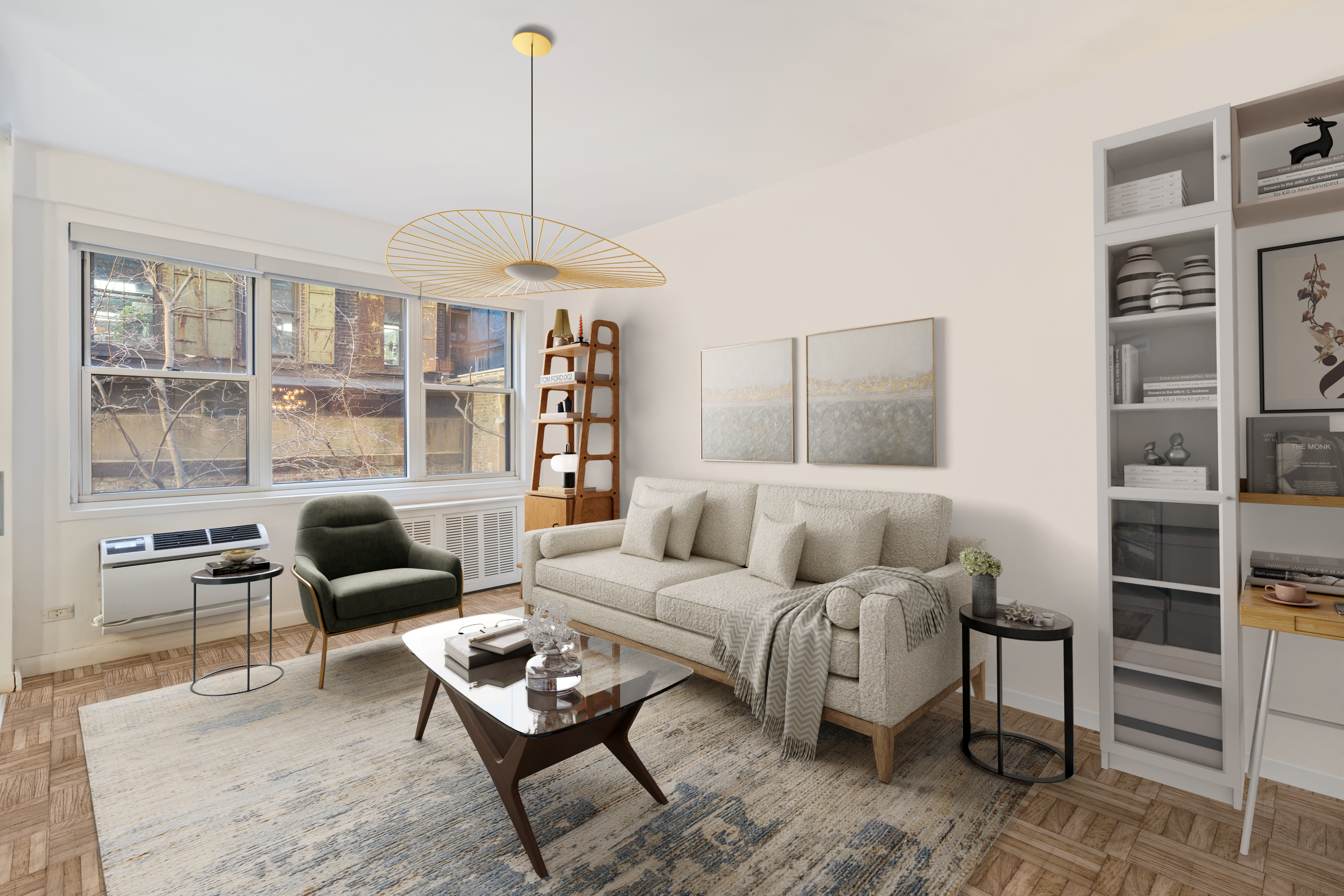 14 Horatio Street, Unit 2J Manhattan, NY 10014 - Photo 1 of 9 a living room with furniture a rug and a window