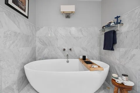 a bathroom with a bathtub