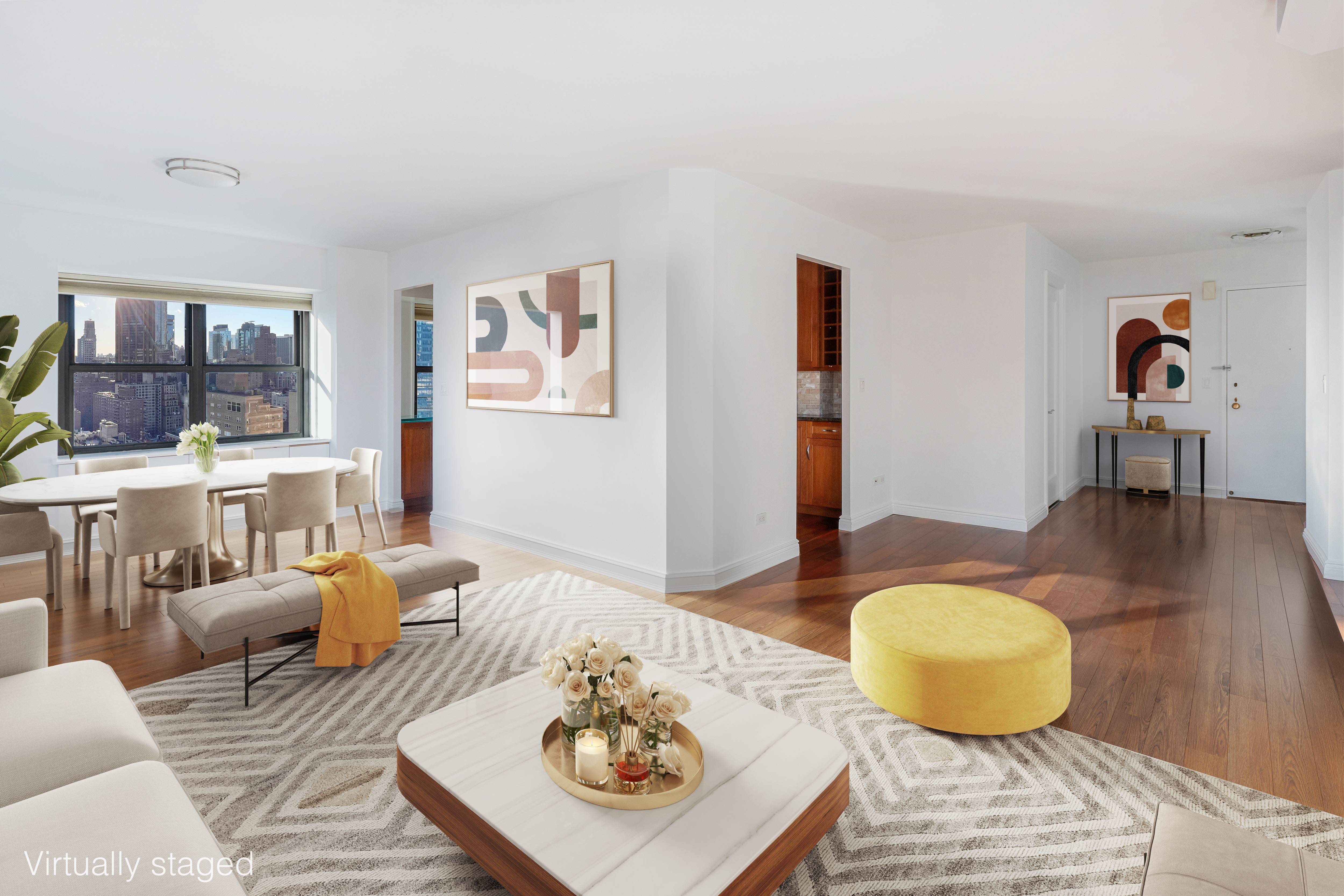 160 East 38th Street, Unit 32A Manhattan, NY 10016 - Photo 3 of 22 a living room with furniture and a wooden floor