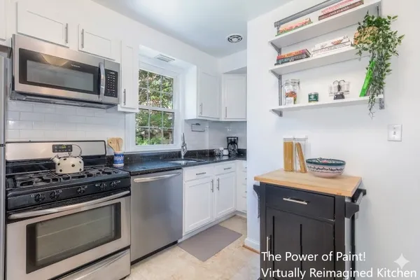 a kitchen with stainless steel appliances a stove a microwave sink and cabinets
