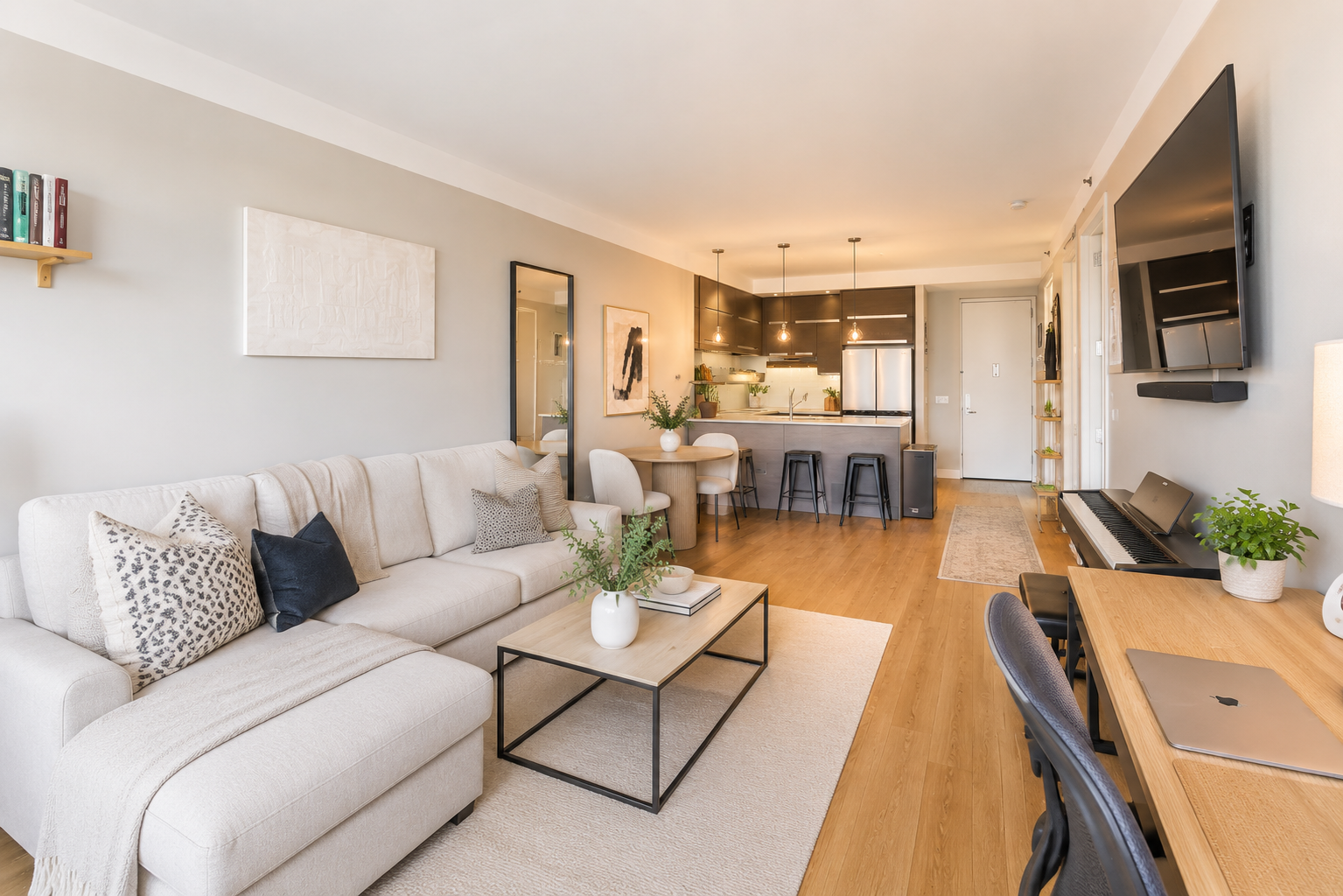 545 Washington Avenue, Unit 508 Brooklyn, NY 11238 - Photo 1 of 16 a living room with furniture fireplace and flat screen tv