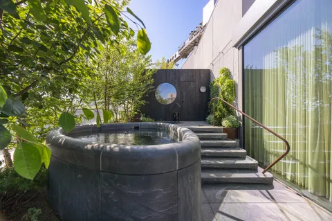 a living room filled with furniture and a potted plant