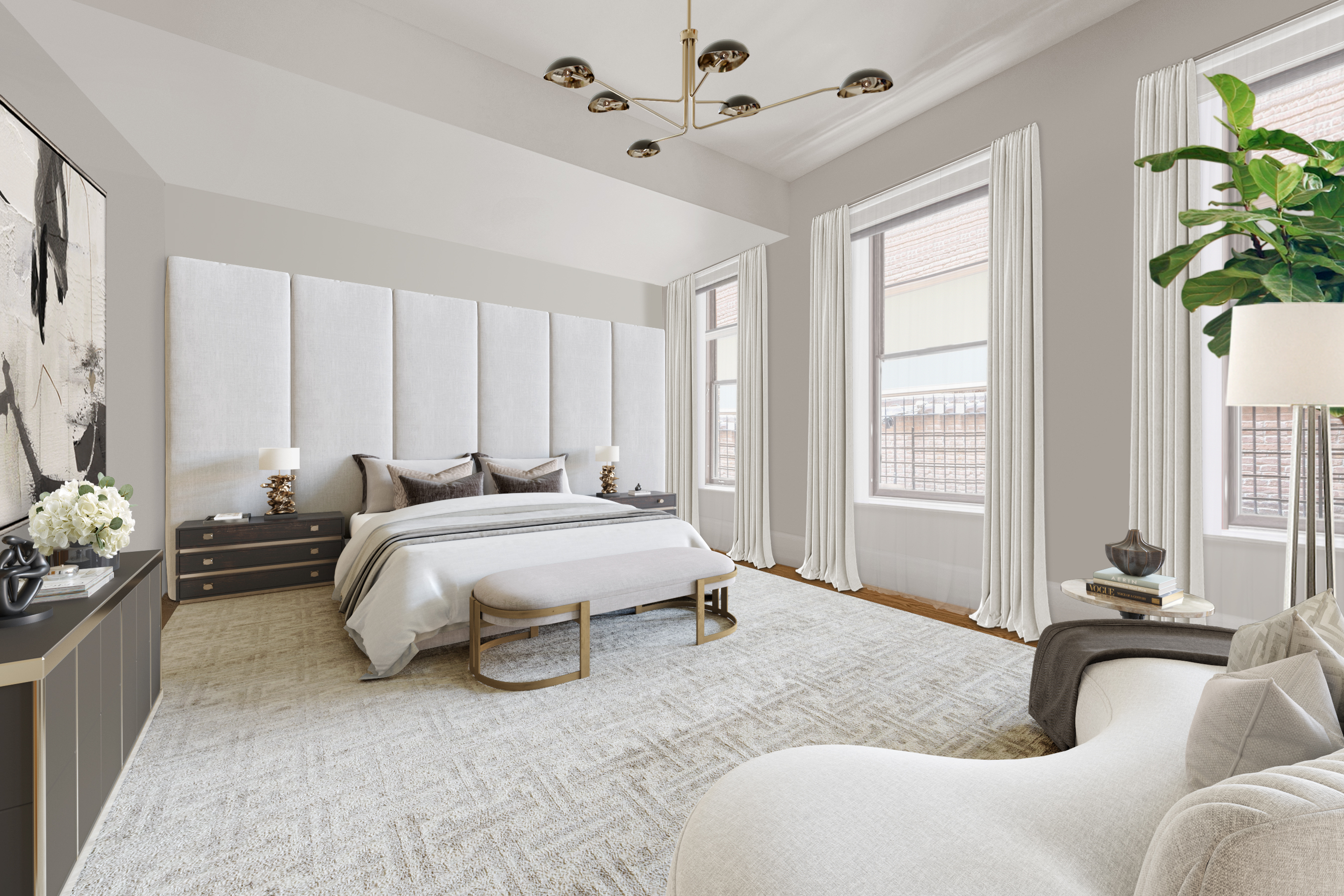 140 Franklin Street, Unit 2B Manhattan, NY 10013 - Photo 8 of 14 a spacious bedroom with a bed and a couch