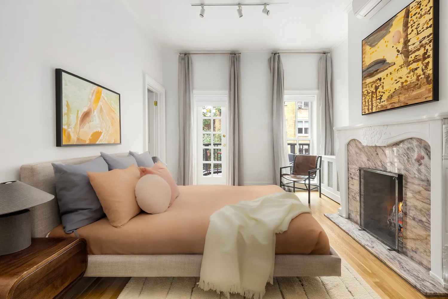 a balcony with wooden benches and bench