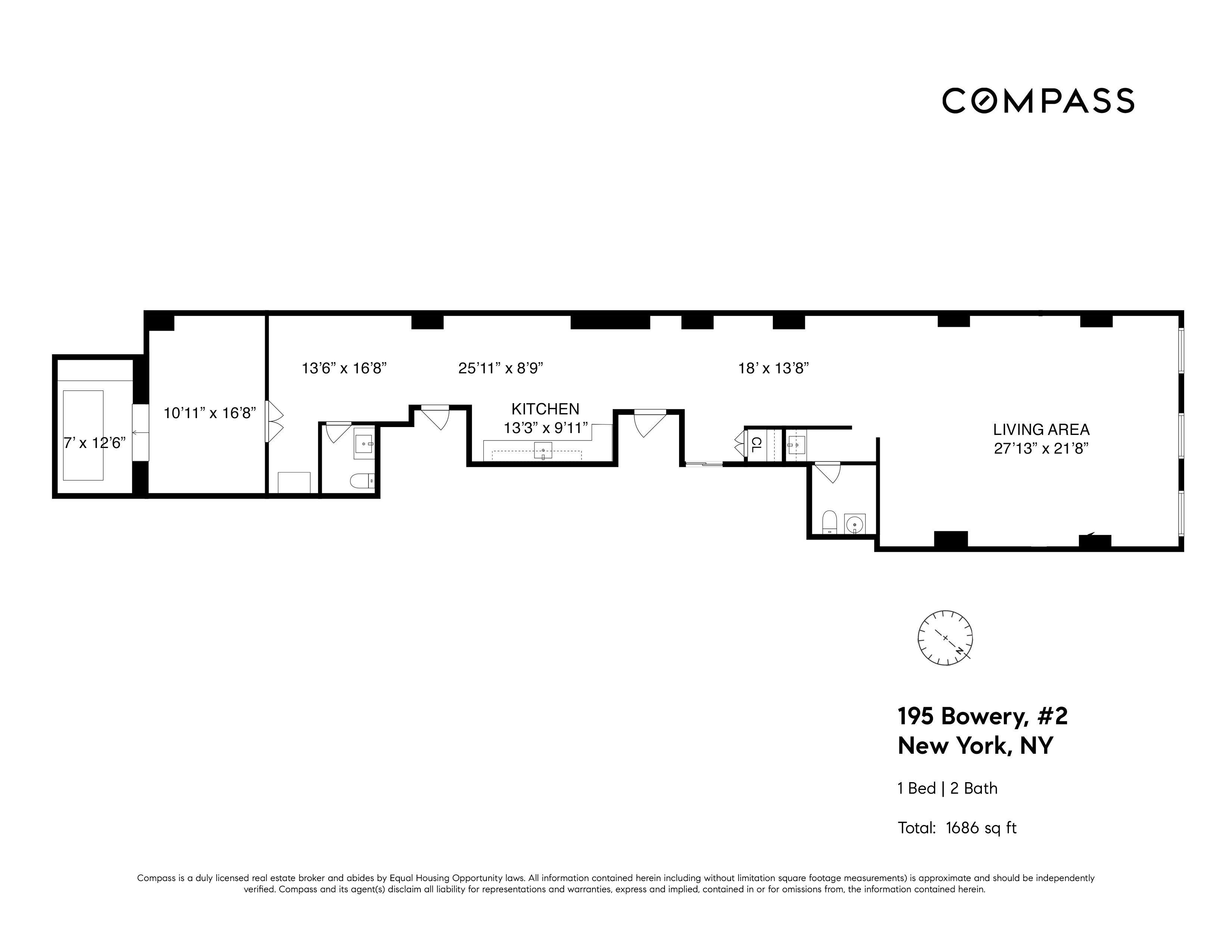 195 Bowery, Unit 2C Manhattan, NY 10002 - Photo 12 of 12 a picture of a floor plan