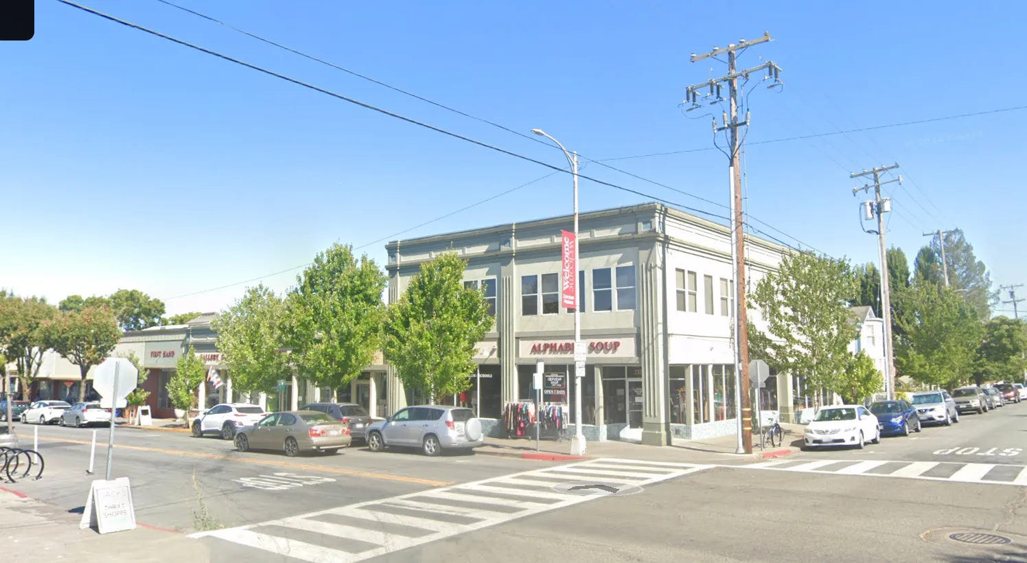 a view of a building with street