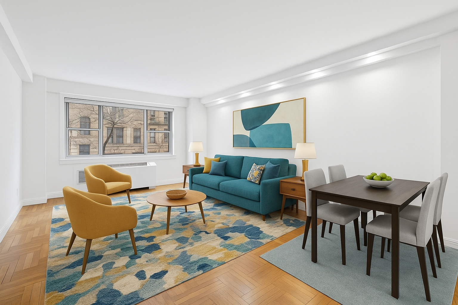 a living room with furniture and a window