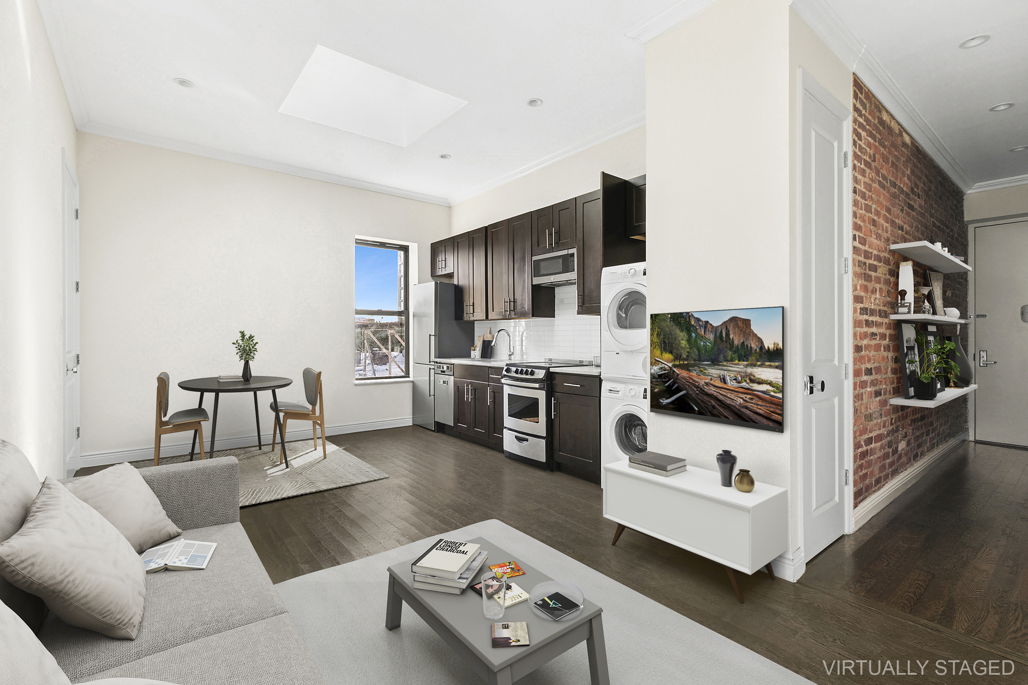 36 Linden Street, Unit 7D Brooklyn, NY 11221 - Photo 2 of 9 a living room with furniture and a flat screen tv