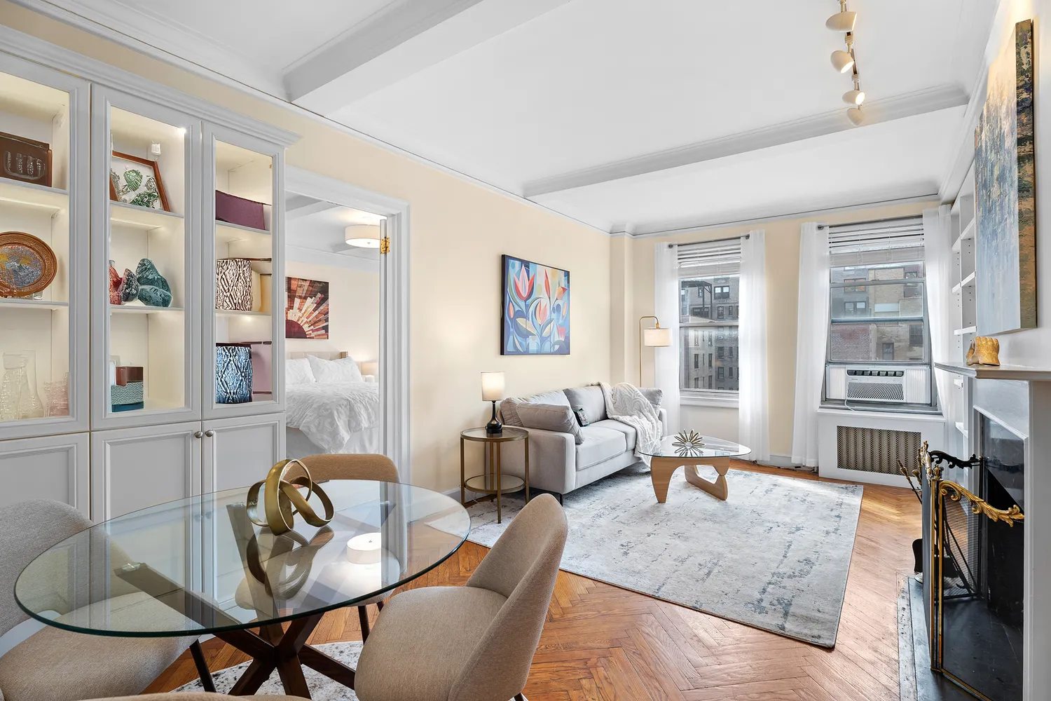 a living room with furniture and a window