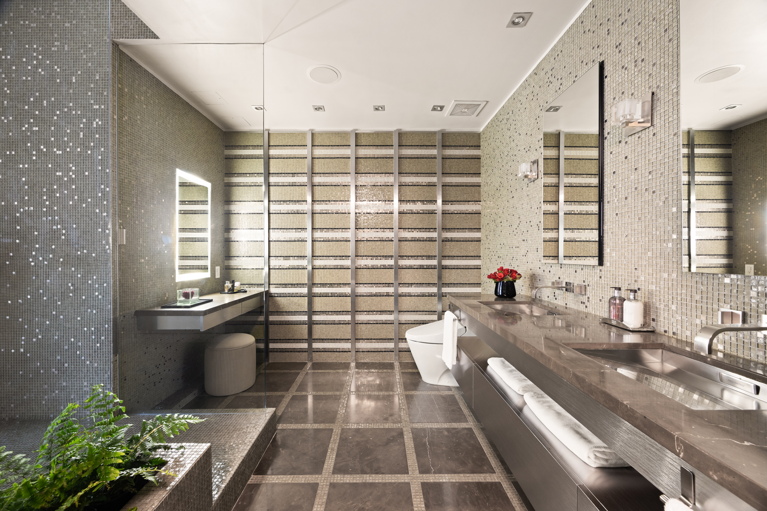 200 Chambers Street, Unit 7AI Manhattan, NY 10007 - Photo 9 of 28 a bathroom with a tub a sink a potted plant and a large window