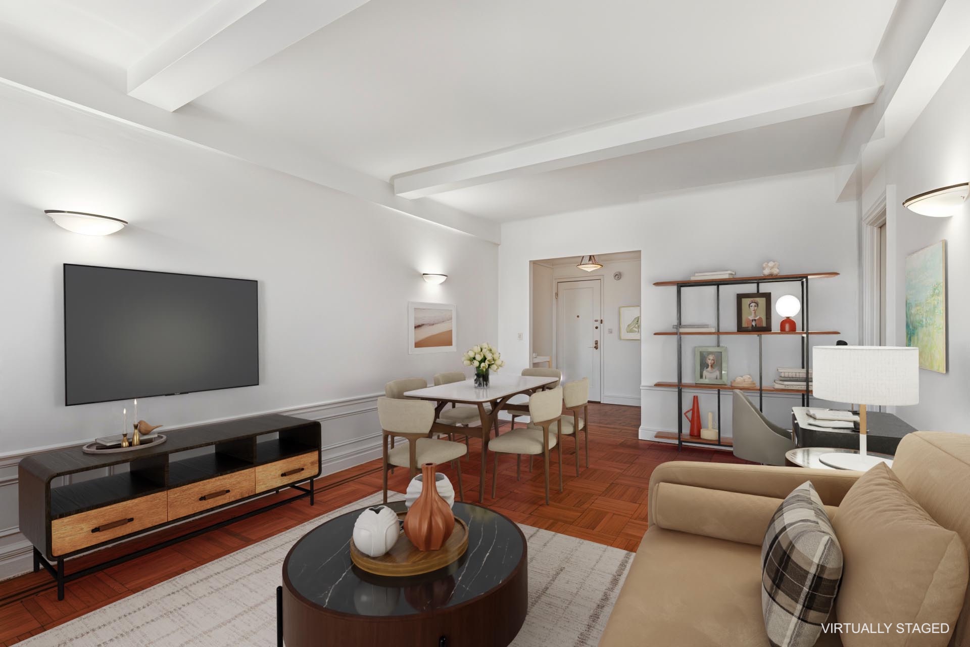 710 West End Avenue, Unit 14B Manhattan, NY 10025 - Photo 4 of 19 a living room with furniture and a flat screen tv