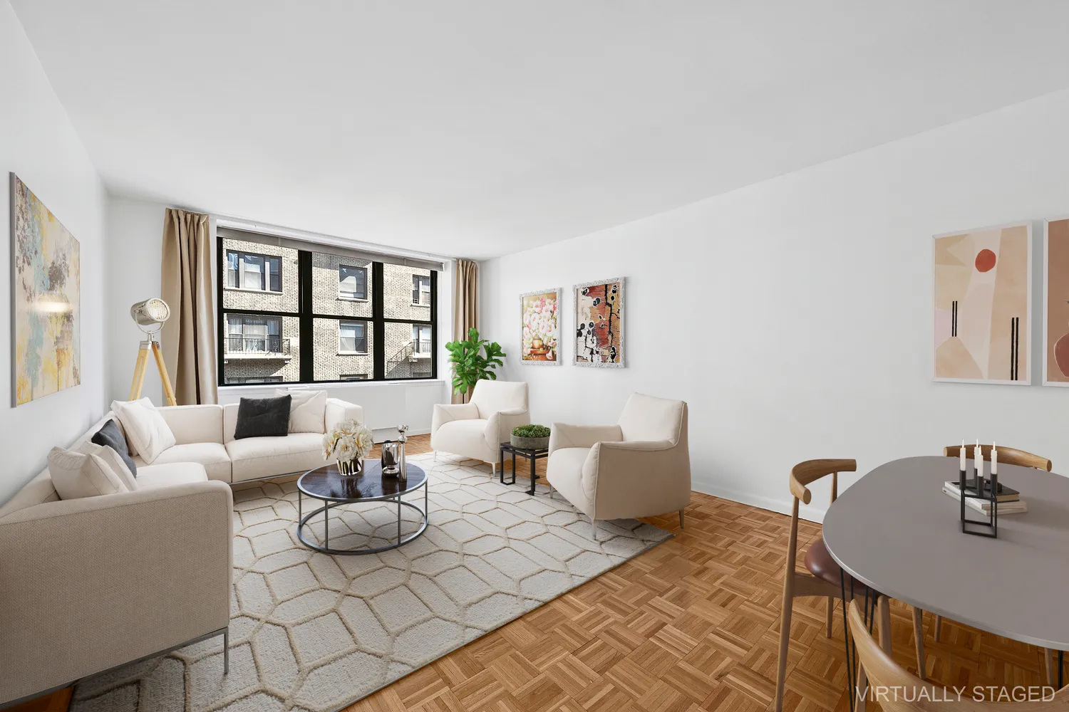 a living room with furniture and a window