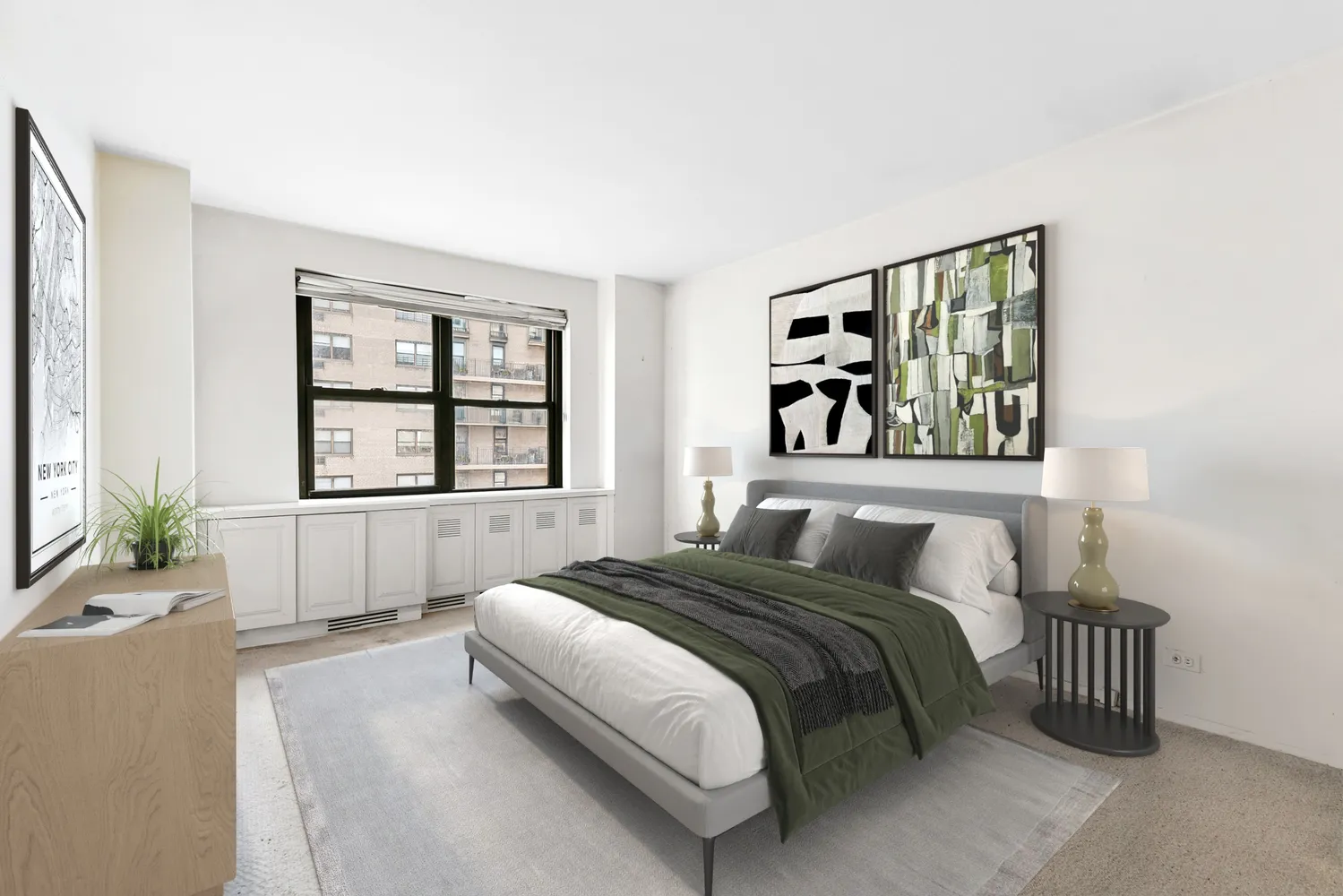 a bedroom with a large bed and a window with outer view