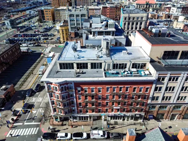 an aerial view of a building