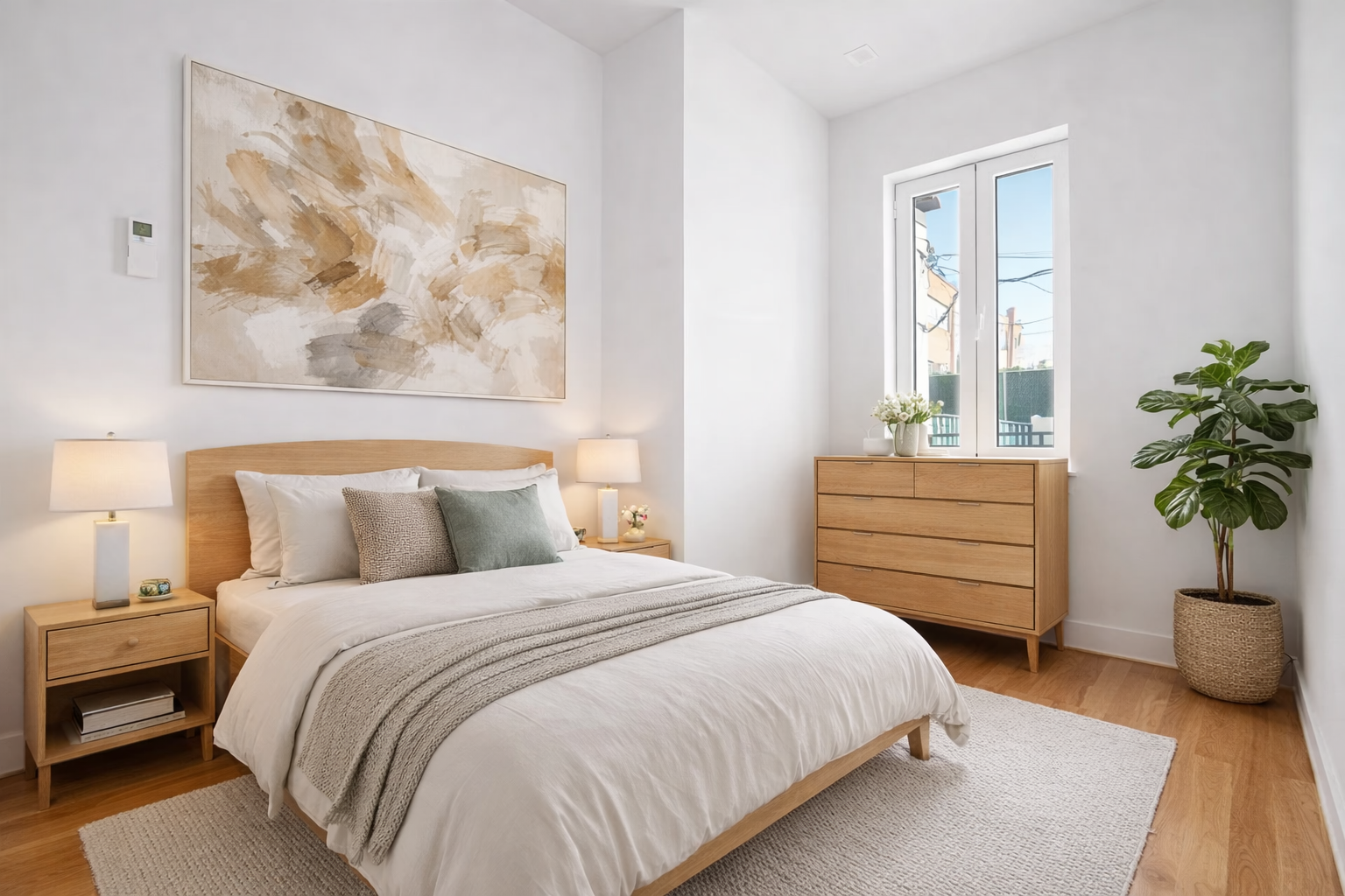 911 Nostrand Avenue, Unit 1R Brooklyn, NY 11225 - Photo 6 of 13 a bedroom with a bed potted plant and a window