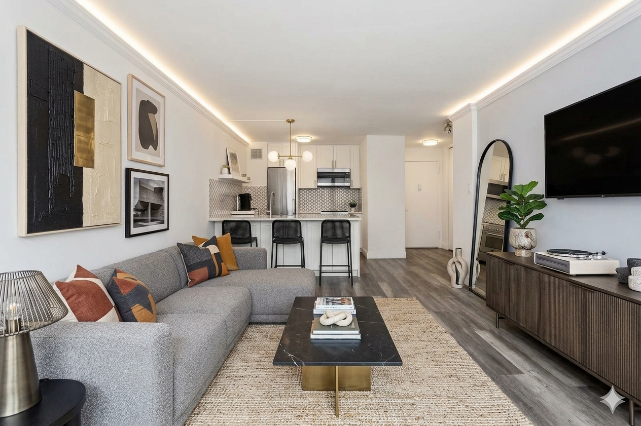 a living room with furniture and a flat screen tv
