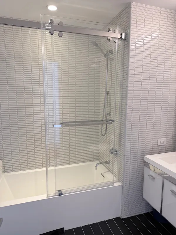 a view of a city from a living room