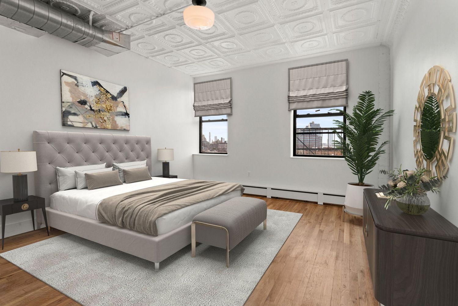 717 Manhattan Avenue, Unit 2A Brooklyn, NY 11222 - Photo 5 of 17 a spacious bedroom with a bed and wooden floor