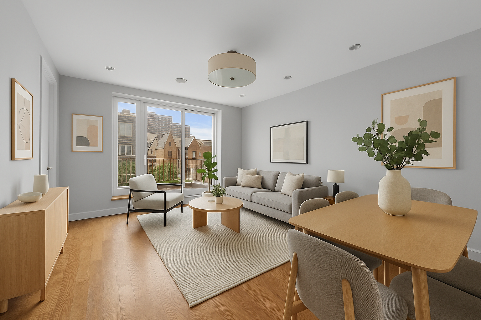 658 Bergen Street, Unit 3E Brooklyn, NY 11238 - Photo 1 of 8 a living room with furniture and a large window