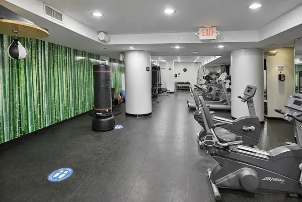 a view of a room with gym equipment