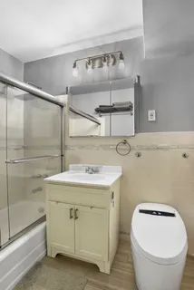 a bathroom with a sink a toilet and vanity