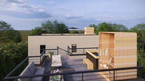 a view of roof with sitting area