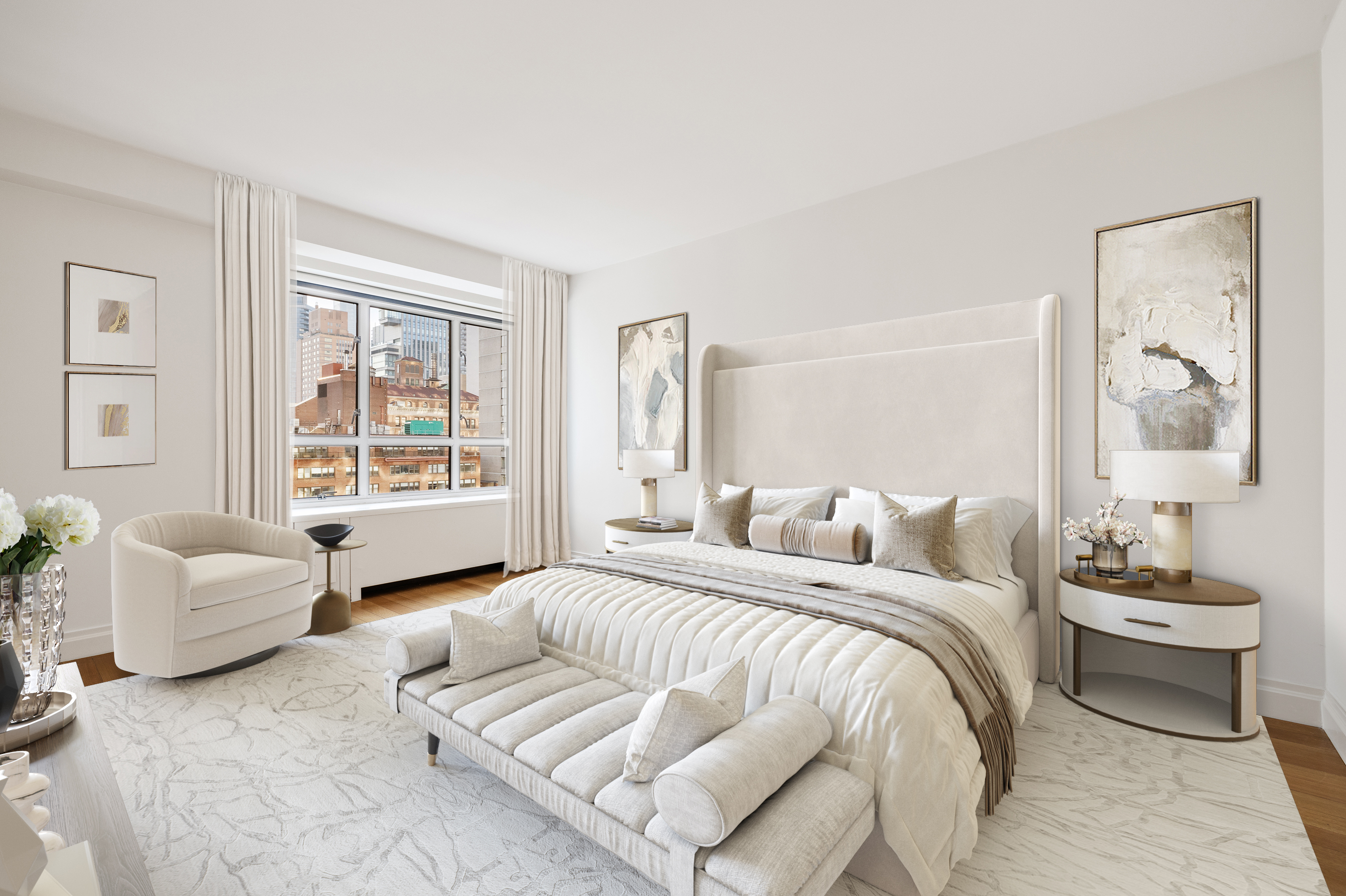 200 East 66th Street, Unit D1203 Manhattan, NY 10065 - Photo 5 of 24 a bedroom with a bed and a couch