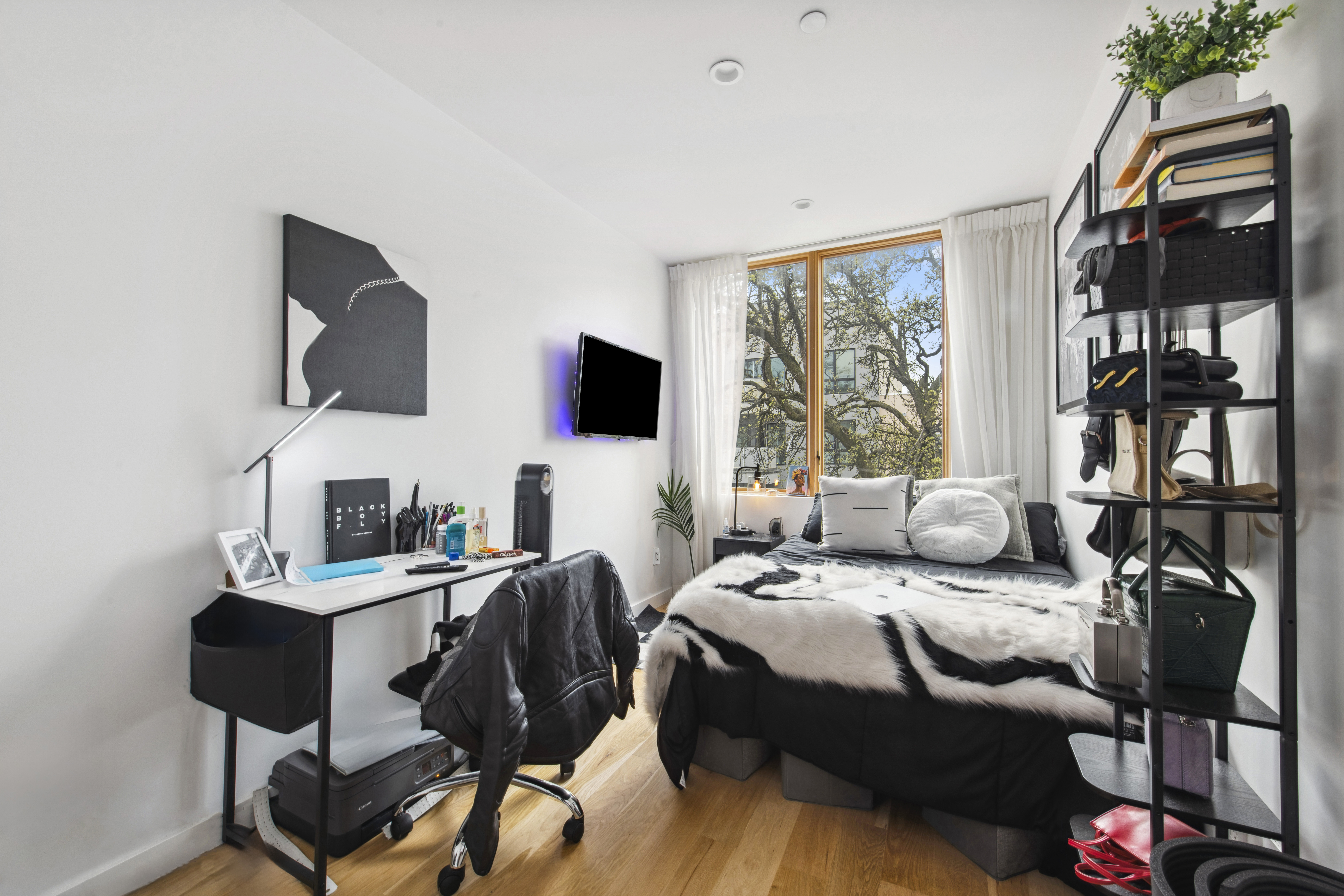 42 Rochester Avenue, Unit 3 Brooklyn, NY 11233 - Photo 12 of 18 a bedroom with a bed and a flat screen tv