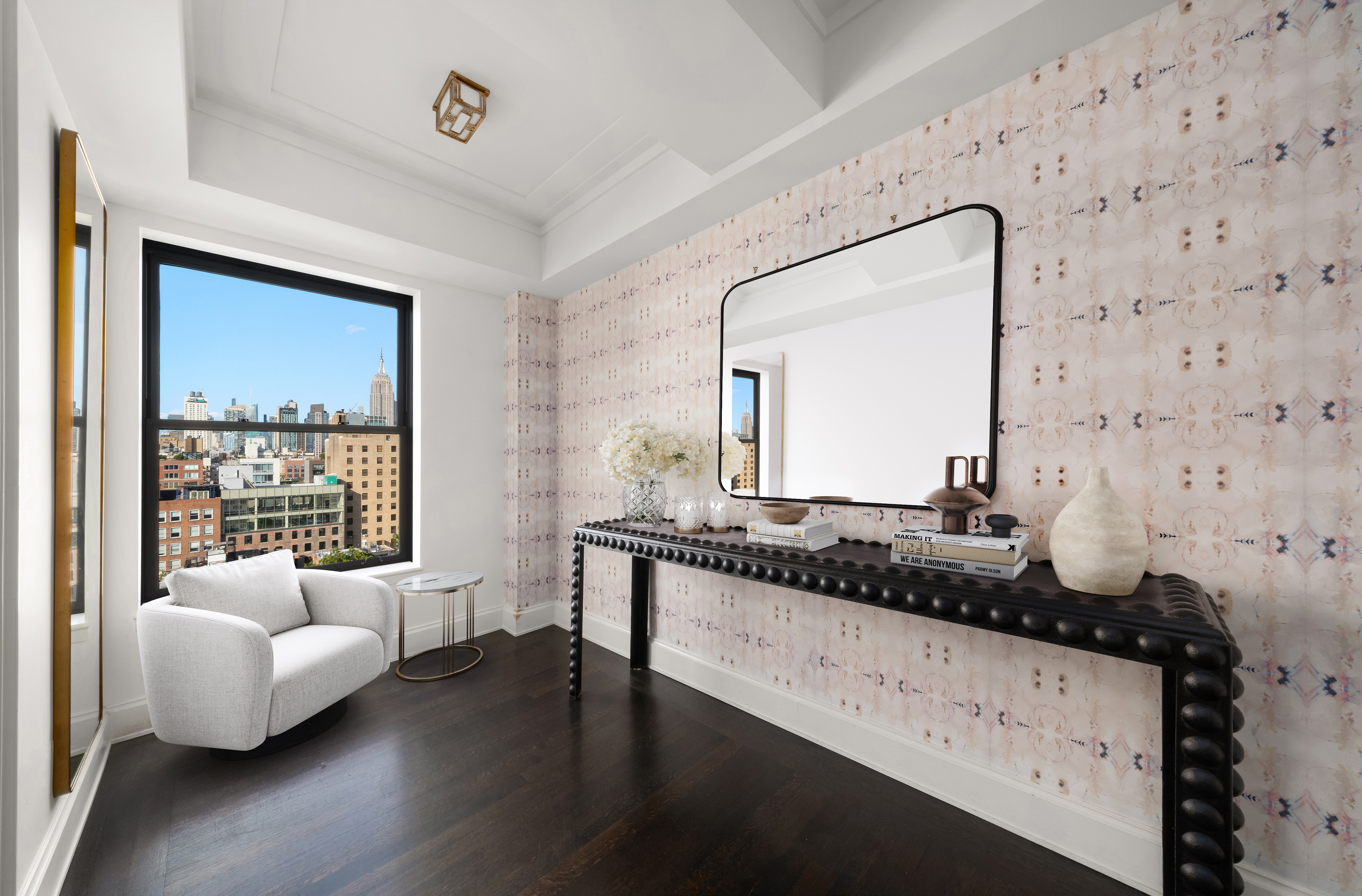150 West 12th Street, Unit 11E Manhattan, NY 10011 - Photo 12 of 15 a spacious bathroom with a granite countertop sink and a mirror