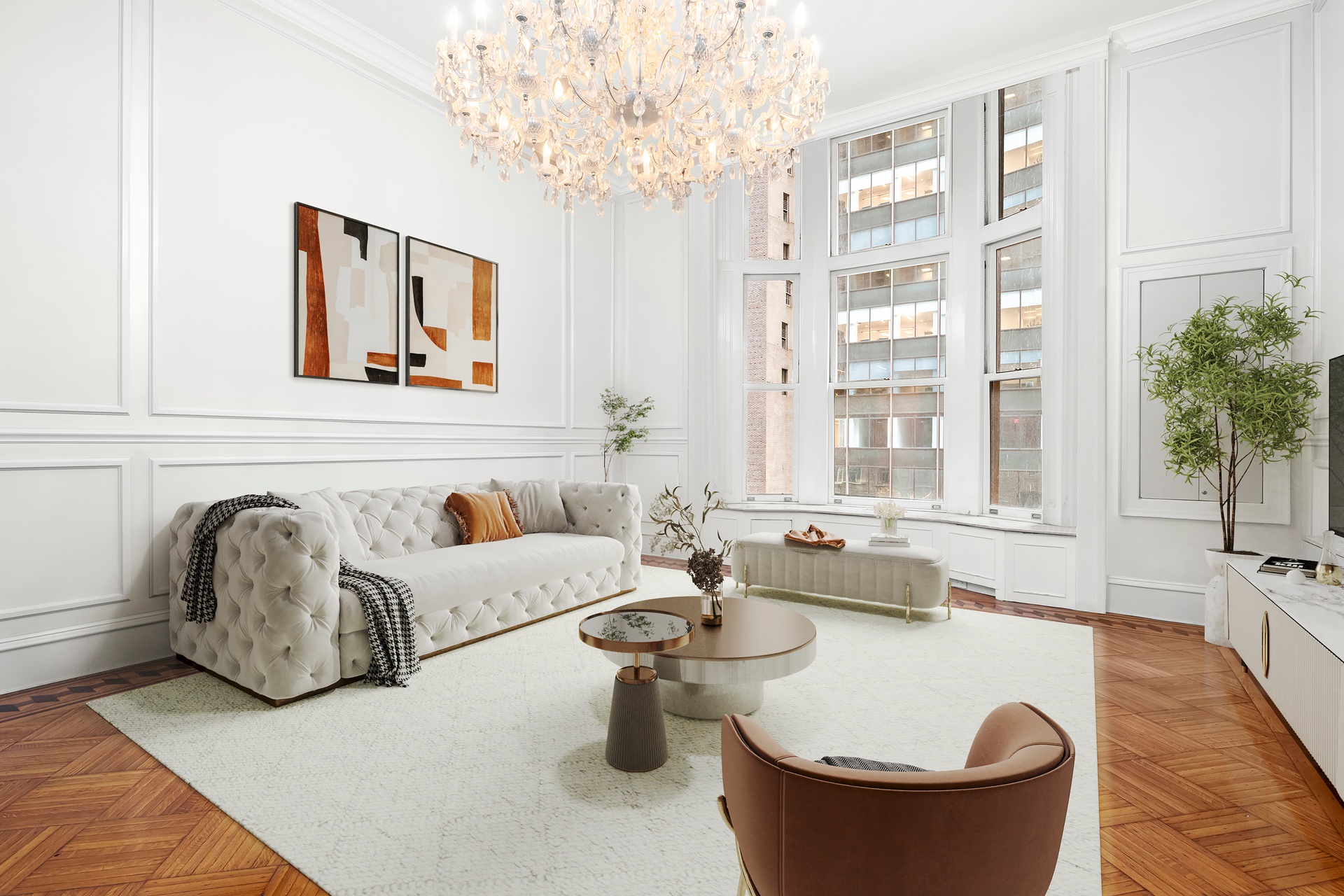 205 West 57th Street, Unit 3DB Manhattan, NY 10019 - Photo 3 of 25 a living room with furniture and a large window